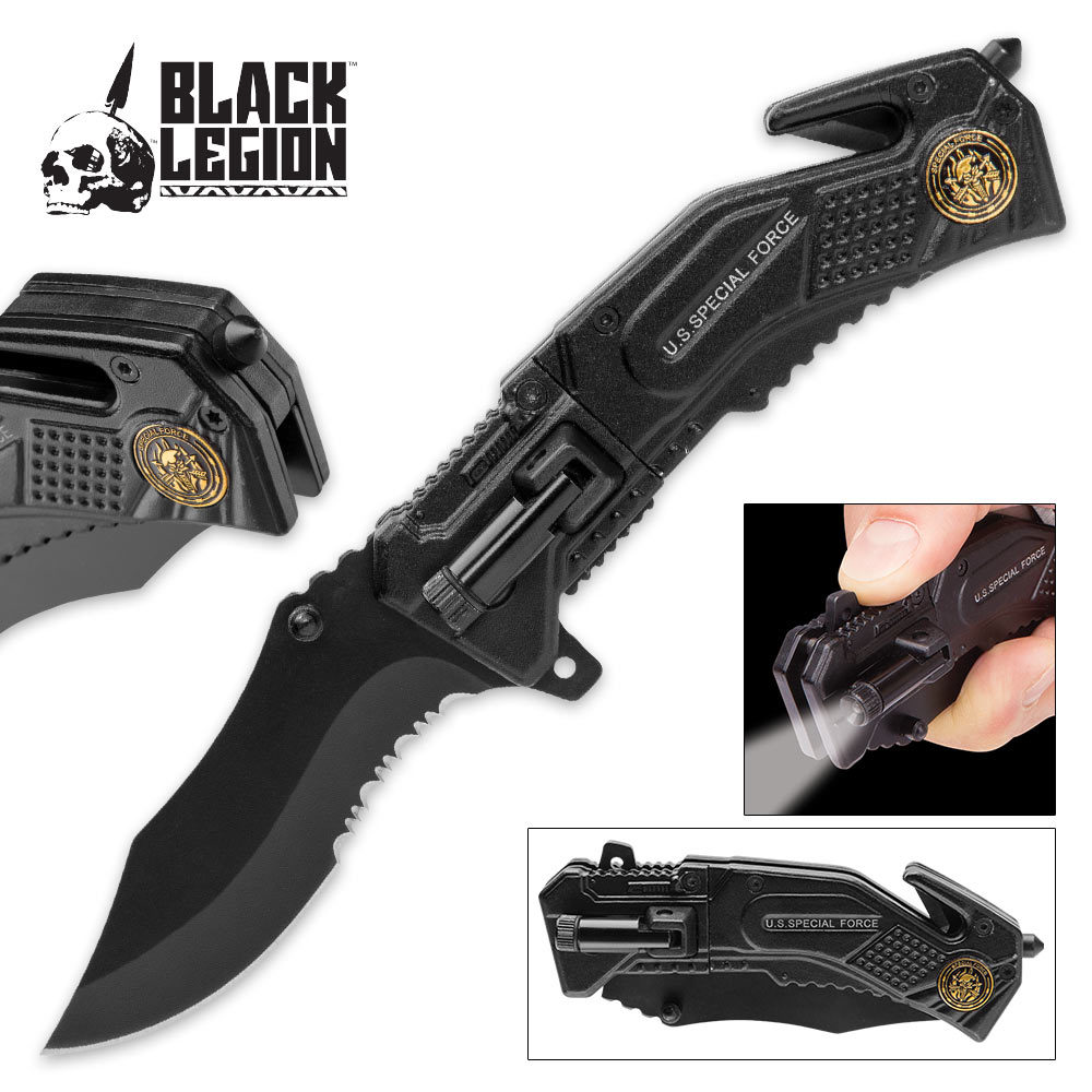 Army Spring Assisted Tactical Rescue Folding Pocket Knife with LED