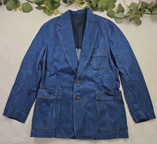 VTG Lee Men's Blue Denim 2-Button Suit Jacket Size 44R Made in USA Blazer