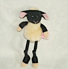Russ Black Cream Lamb Sheep Knotted Long Legs Plush Stuffed Animal Off White 10"