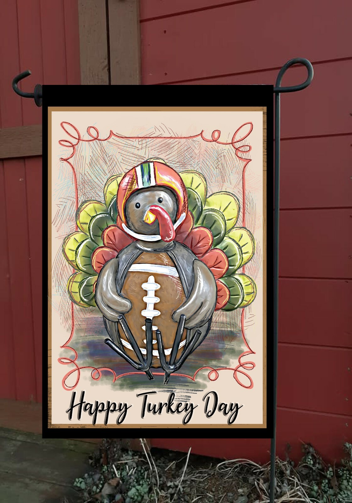 Happy Turkey Day Football Turkey Garden Flag - Double Sided Top Quality