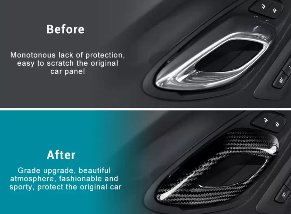 Cubierta de panel de manija de puerta de fibra de carbono REAL HARD negra para Chevrolet Camaro 16-23 Foto 4 de 4