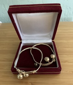 Authentic EGYPTIAN GOLD PLATED HANDCRAFTED ARTISAN BRACELETS SET W/2 BELL CHARMS EACH