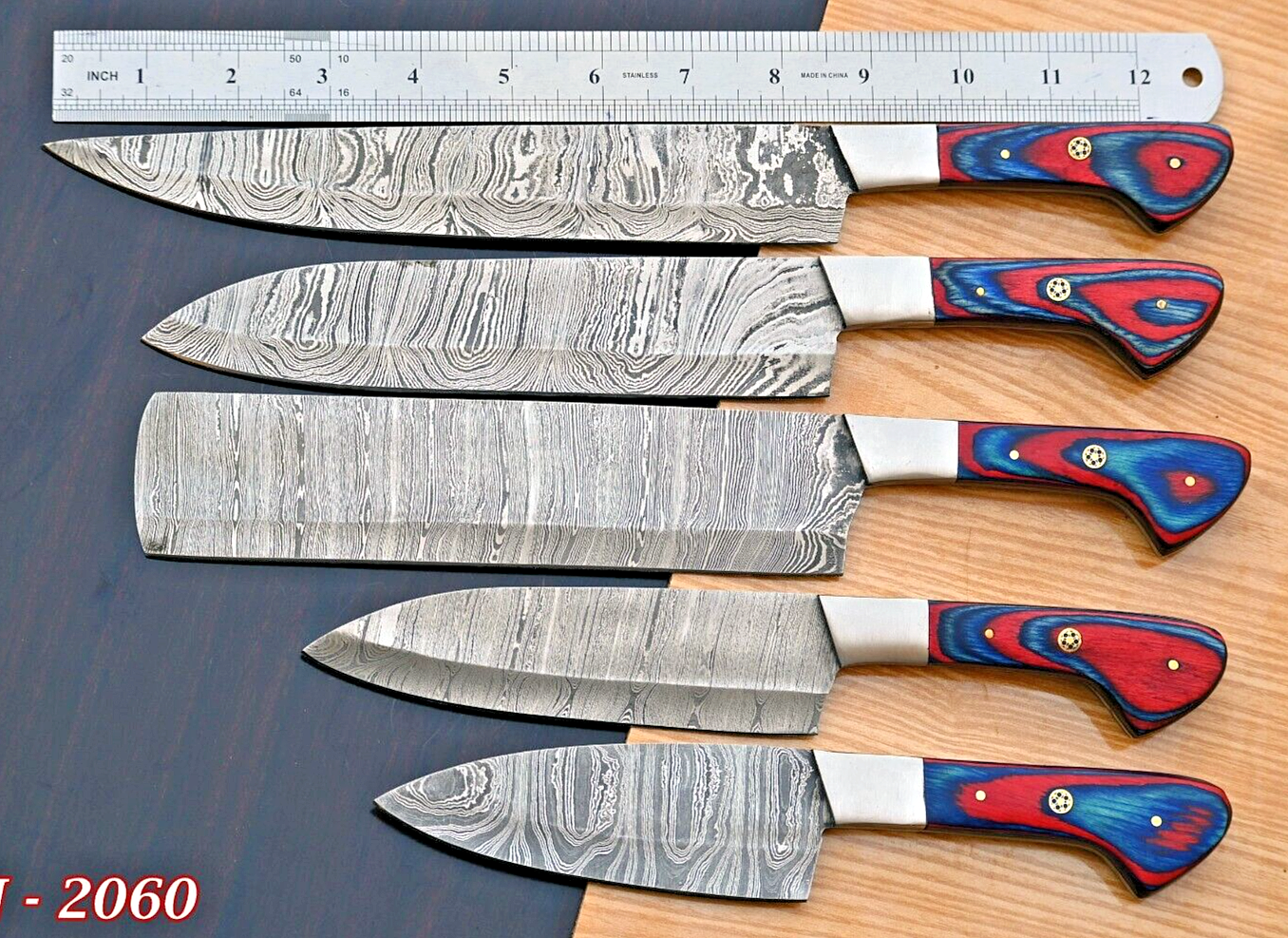 Custom Forged Damascus Steel Chef Knife Set Kitchen Knives 2060