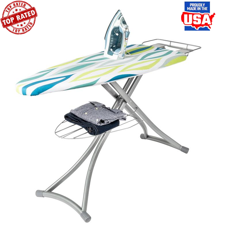Freestanding Oval Collapsible Ironing Board with Iron Rest & Storage Shelf-image