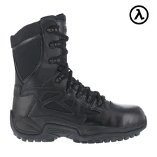REEBOK RAPID RESPONSE RB® BLACK 8" BOOT SIDE-ZIP COMPOSITE TOE DUTY BOOTS RB8874