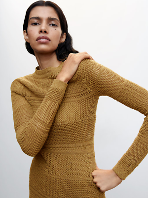 BNWT Mango KNIT Tobacco Brown Long JUMPER Dress OPEN Back Side SLIT & SLIP  UK 12 | eBay UK