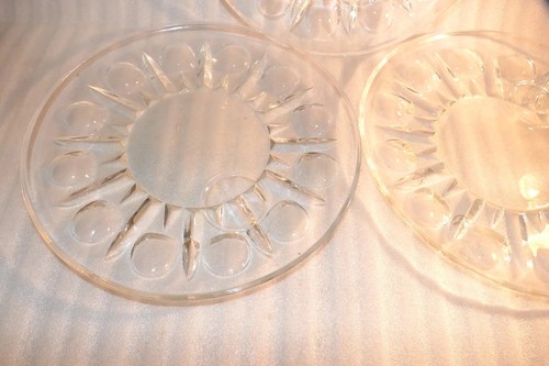3 Vintage Snack Set Plates only, clear glass slightly iridescent 10 inch - Picture 2 of 12