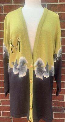 Mondi Knit Relaxed Cardigan Sweater Gold Buttons Wool Blend Long Size 42