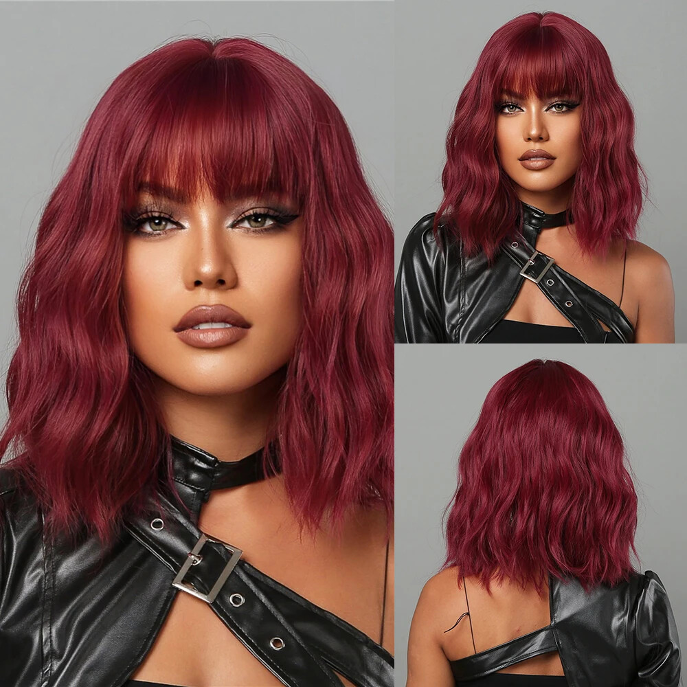 Short Wavy Bob Wigs with Bangs Cosplay Wigs Heat Resistant  display picture 1