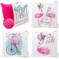 Outdoor Decorative Cushion Covers Set of 4 Flamingo Waterproof Garden Pillow