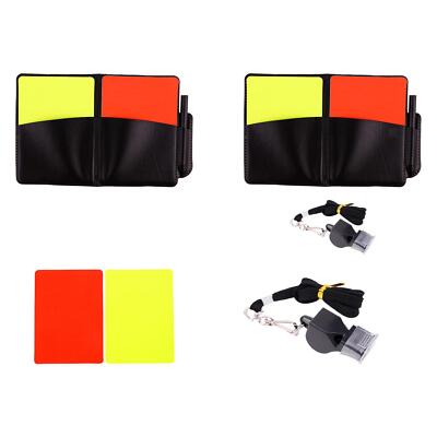 Kit D’arbitre 4 Pièces – Cartons Rouge/jaune PVC, 2 Sifflets Acier, Pochette Avec Rapports, Crayon, Pour Foot Et Sports
