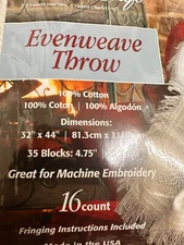 Charles Craft Evenweave Throw with free design Hand or Machine embroidery