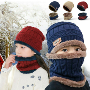 Kids Winter Hat Scarf Set Warm Fleece Balaclava Snow Ski Beanie Cap For Boy Girl
