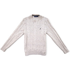 Nautica Men's Sustainably Crafted Cable-Knit Crewneck Sweater Beige Medium