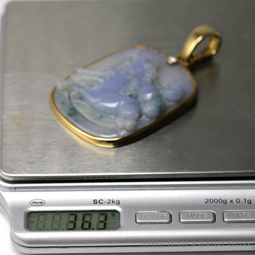 GIA CERTIFIED TSL MOTTLED JADE "YEAR OF HORSE" DIAMOND 14K YELLOW GOLD PENDANT - Picture 11 of 12