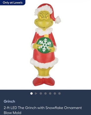 Grinch Blow Mold w Green Ornament 24'' Christmas Lighted Decoration Gemmy NEW
