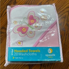 Spasilk Baby Pink Hooded Towels and Washcloths Set