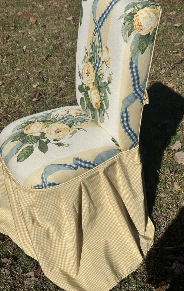 Silla de campo francesa vintage taburete tocador escritorio tela floral con volantes envío gratuito Foto 3 de 4