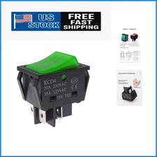 30A Heavy Duty Lighted Rocker Switch DPST 4 Pin with Green Indicator - Pack of 4