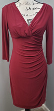 Lauren Ralph Lauren Bodycon Dress Womens 4 Red Ruched Long Sleeve Wrap V-Neck