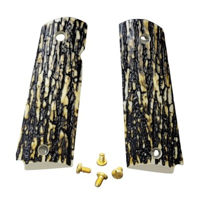 1911 Full Size Grips Faux Mammoth Bark for Colt Gov & Clones + Gold Screws