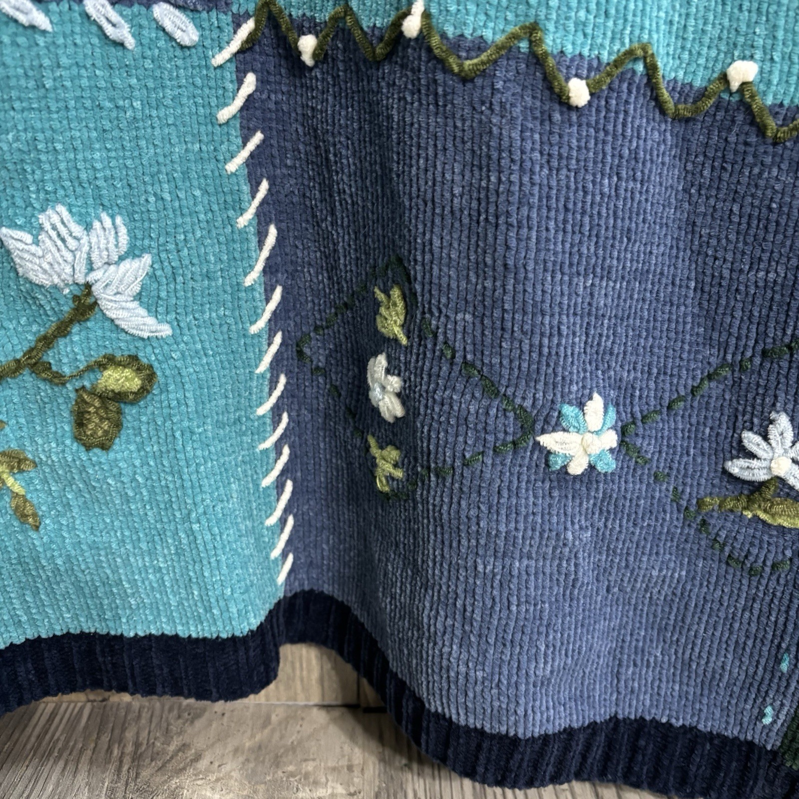 Patchwork Chunky embroidered flower Blue Sweater … - image 5