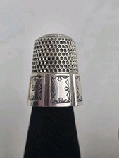 Antique Sterling Silver Thimble #9 Ornate Victorian Etched Collectible  Sewing