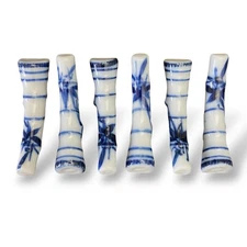 Japanese Blue & White Porcelain Ceramic Chopstick Rests Set of 6 Bamboo Pattern