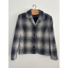 Valerie Stevens Blazer 10 Excellent Wool Blend Black White Textured Grid Jacket