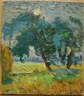 Ukrainian Soviet USSR Oil Painting impressionism landscape sun tree