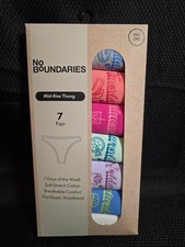 No Boundaries XXL Mid-Rise Thong Panties 7 Pair 7 Days Of The Week Pack