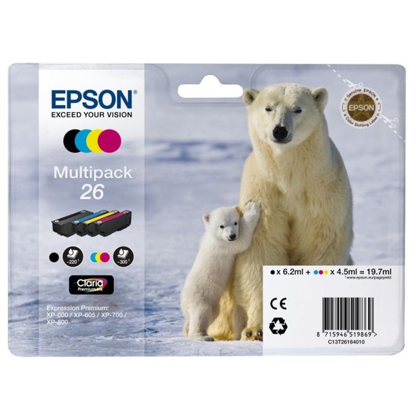 Epson 26 Original Druckerpatronen Multipack Cyan, Magenta, Gelb, Schwarz T2616-image
