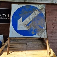 Reclaimed 41" Large White And Blue "Directional" Genuine UK Road Sign 