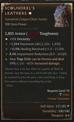 Scoundrel's Leather 1GA Rogue Schurke Season 13 SC D4 PS5 PC XBOX