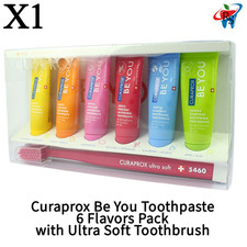 x1 Dental Curaprox Be You Toothpaste 6 Flavors Pack with Ultra Soft Toothbrush