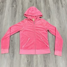 Vintage Y2K Juicy Couture Velour Zip Up Hoodie Jacket L Pink Early 2000s RARE
