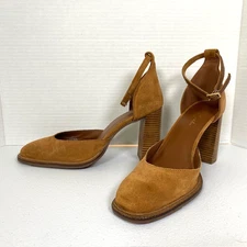 Diba True Kolpik Pumps Women’s 10M Caramel Suede Strap Square Toe Block Heel