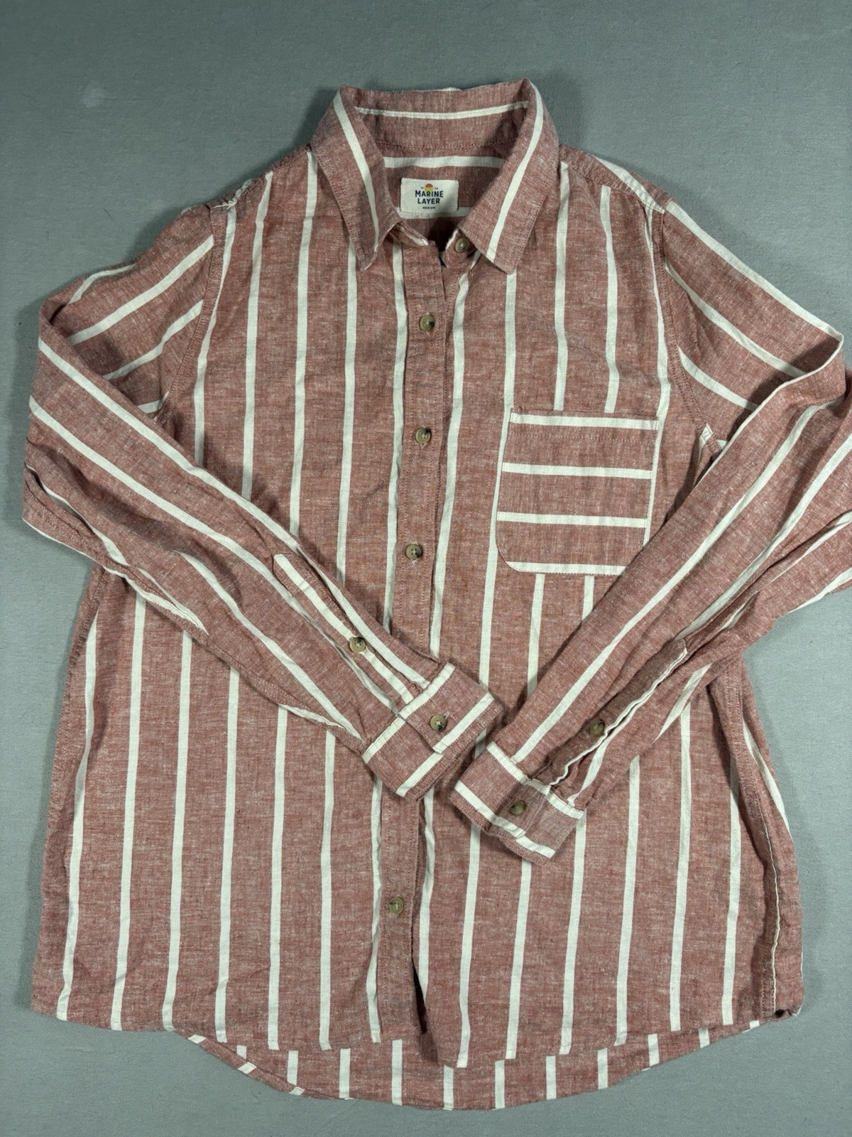 Marine Layer Women's Striped Long Sleeve Hemp Blend Button Up Size Medium