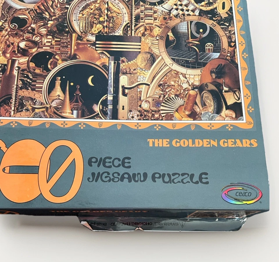 Vtg Steampunk Jigsaw Puzzle Gold Ceaco Golden Gears Sealed 1000 Piece RARE! - Image 2 of 4