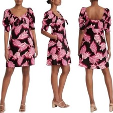 SALE: Who What Wear XL Linen Blend Tropical Palm Puff Sleeve Dress POCKETS