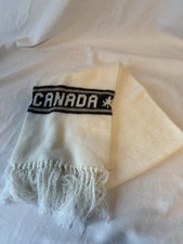 Vintage-Style Off White Winter Scarf With Fringe CANADA And Maple leaf 48  Long.