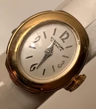 Vintage Stratford 17 Jewels Swiss Made Ring Watch Sz 8 Adjustable Good Cond READ