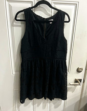 Xhilaration Black Floral Lace A-Line Fit & Flare V-Neck Zip Back Dress L
