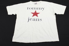 Vtg 90s Tommy Hilfiger Jeans sz Large Big Logo Spell Out Short Sleeve USA Made
