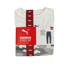 Puma Boy's All Day Comfort 2 Piece Tee and Jogger Set White/Navy, 18M 