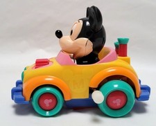 Vintage Disney Mickey Mouse Plastic Wind-Up Toy Car - READ