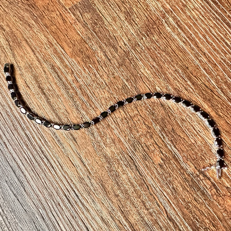 Brazalete de tenis vintage de rodio espinela negra en plata de ley 925 BBJ 8,25 pulgadas Foto 2 de 4