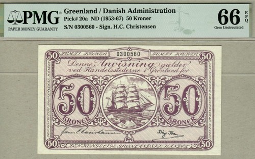 GROENLANDIA: banconota da 50 corone, (UNC PMG66), P-20a, SCARCE, 1953-67, senza riserva!