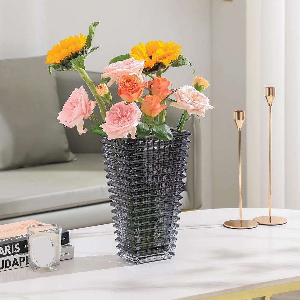 Jarrón de cristal, jarrón grande de cristal, jarrón grande, jarrón negro moderno, Foto 4 de 4