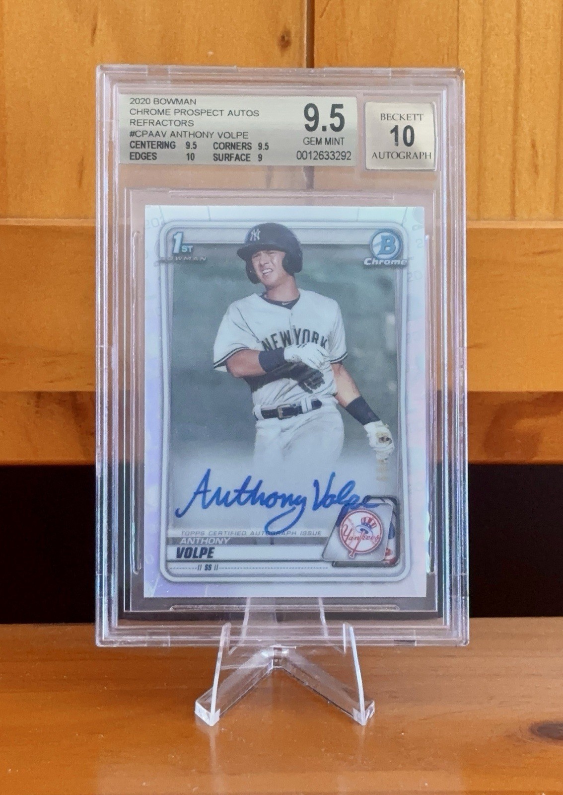ANTHONY VOLPE BGS 9.5 2020 BOWMAN CHROME 1ST PROSPECT REFRACTOR AUTO 151/499
